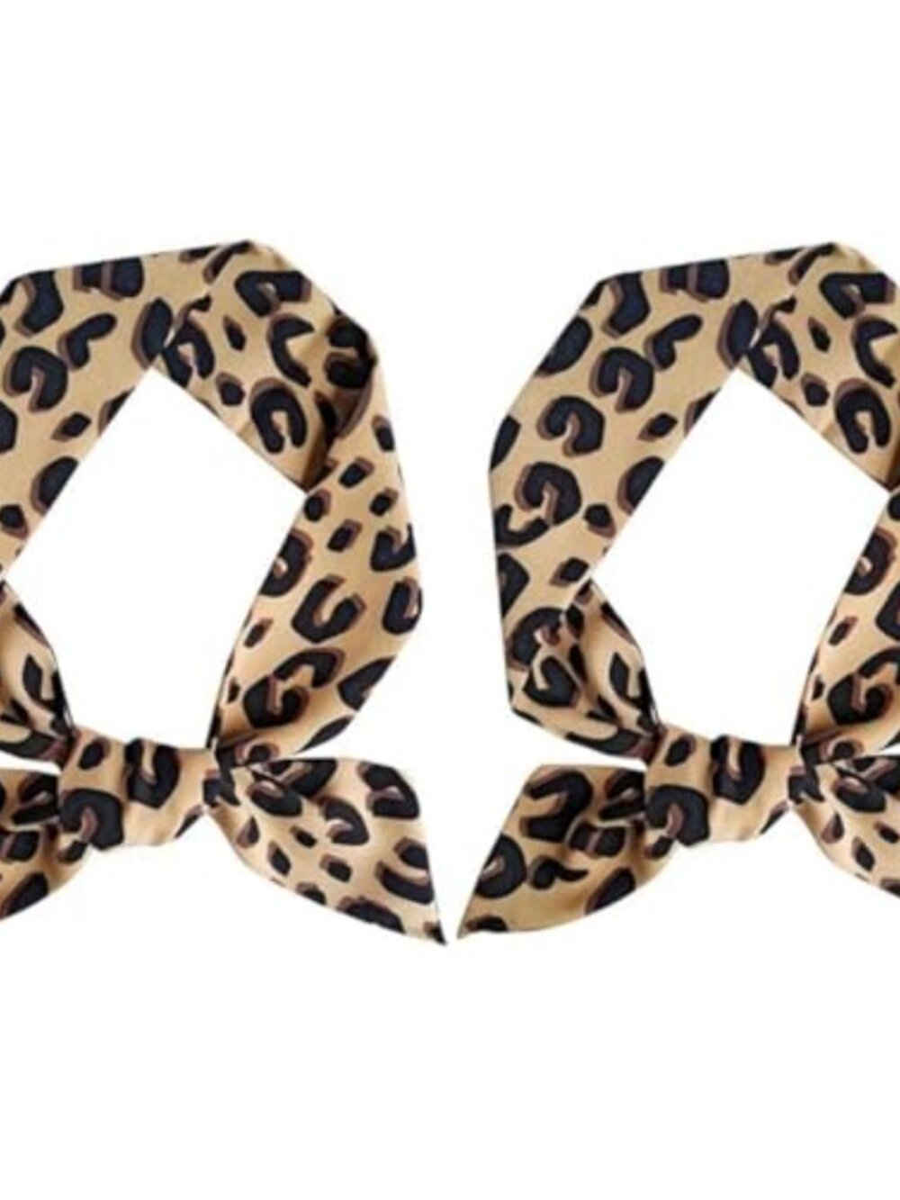 2Pcs Leopard Neck Tie Skinny Scarf Hairband Purse Silk Feeling Scarf